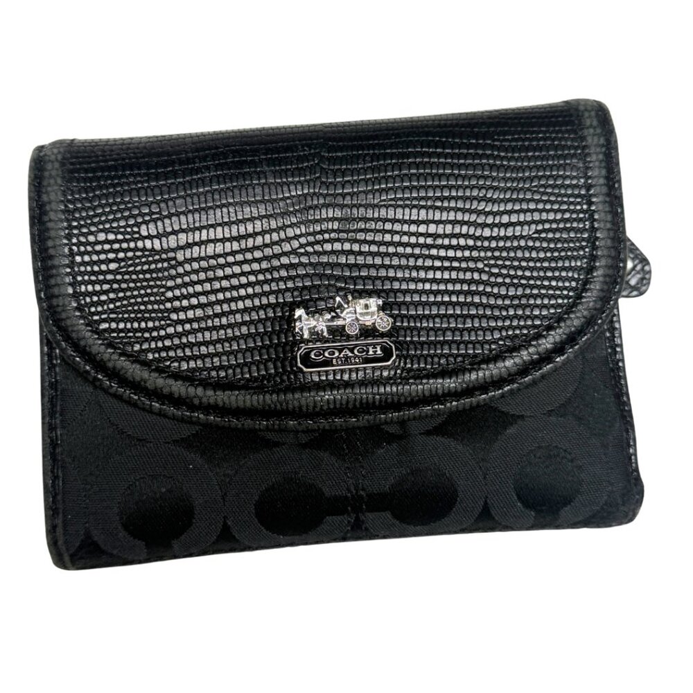 Coach Madison Op Art Medium Wallet - Black Lizard Embossed